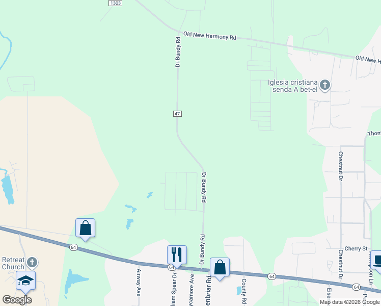 map of restaurants, bars, coffee shops, grocery stores, and more near Doctor Bundy Road in Tyler