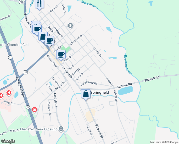 map of restaurants, bars, coffee shops, grocery stores, and more near 110 Mary Street in Springfield
