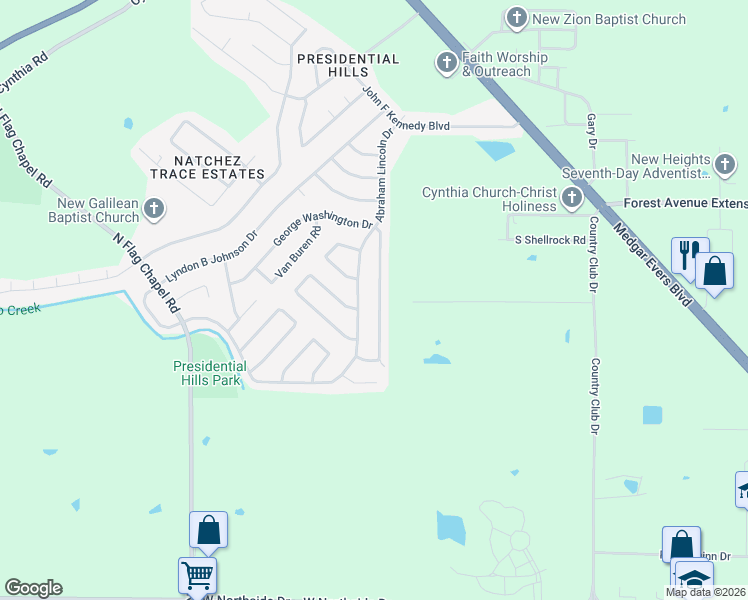 map of restaurants, bars, coffee shops, grocery stores, and more near 6731 George Washington Drive in Jackson
