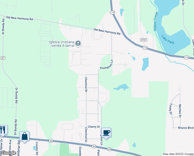 map of restaurants, bars, coffee shops, grocery stores, and more near 11851 Woodlark Street in Tyler