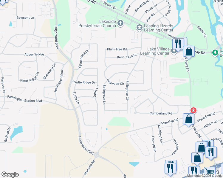 map of restaurants, bars, coffee shops, grocery stores, and more near 102 Brandy Run Road in Brandon