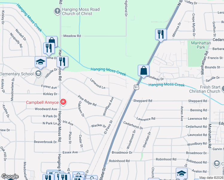 map of restaurants, bars, coffee shops, grocery stores, and more near 4406 Woodland Avenue in Jackson