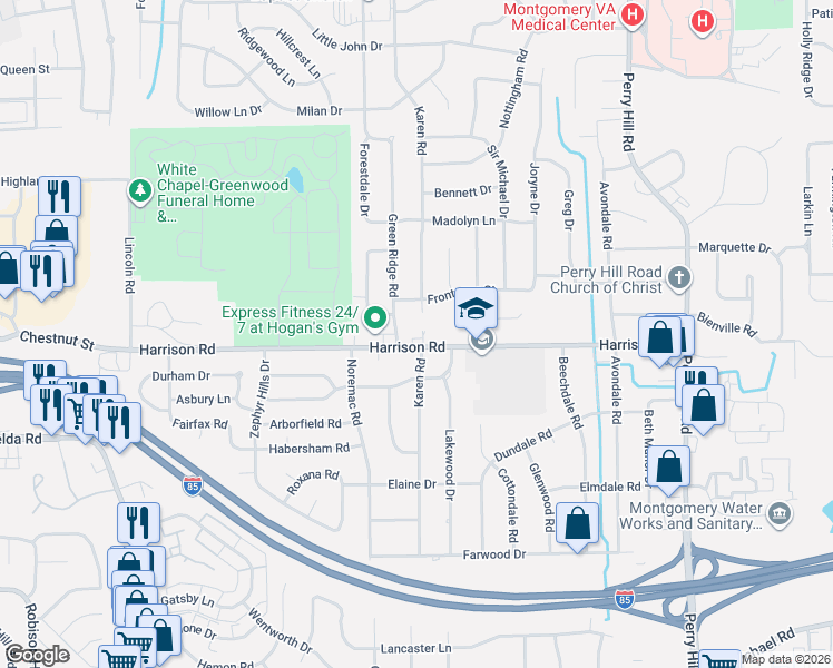 map of restaurants, bars, coffee shops, grocery stores, and more near in Montgomery