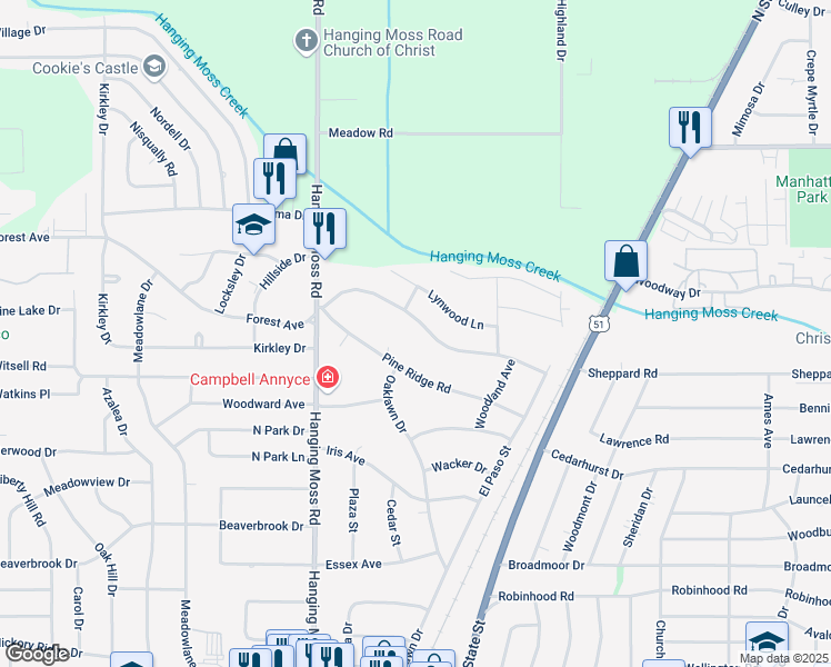map of restaurants, bars, coffee shops, grocery stores, and more near 405 Forest Avenue in Jackson