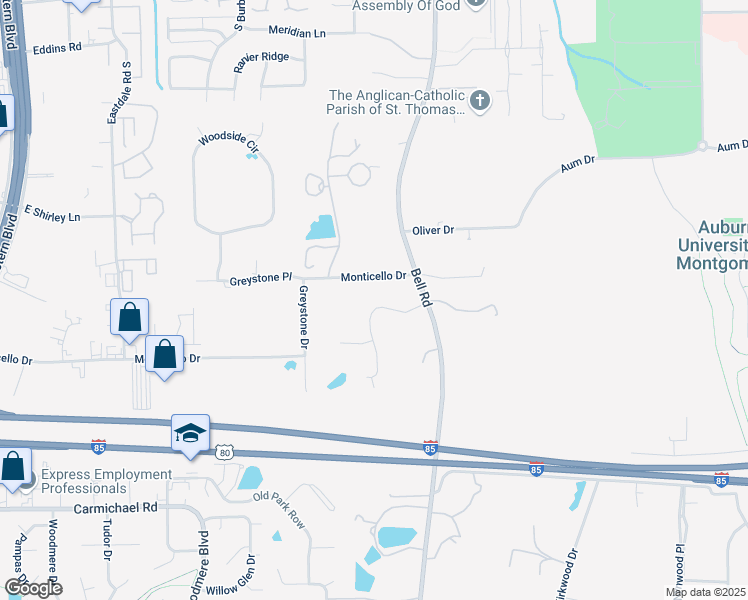 map of restaurants, bars, coffee shops, grocery stores, and more near 6219 Henley Way in Montgomery