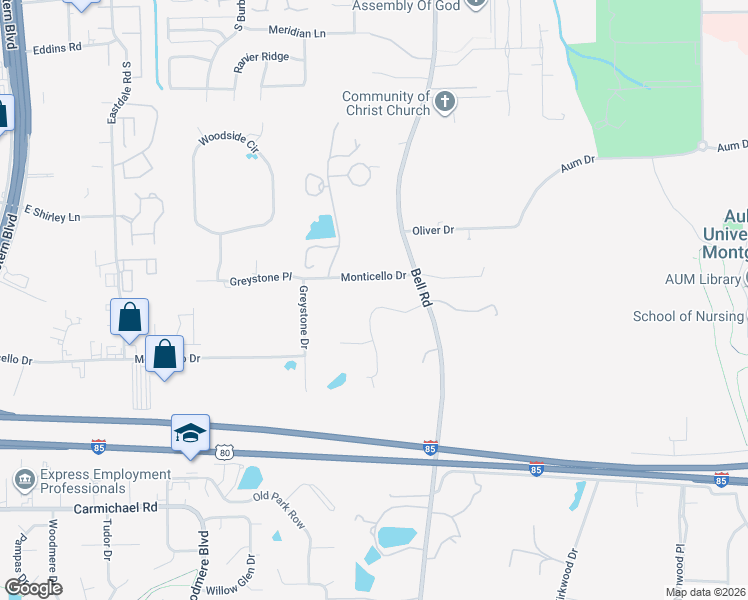 map of restaurants, bars, coffee shops, grocery stores, and more near 6219 Henley Way in Montgomery