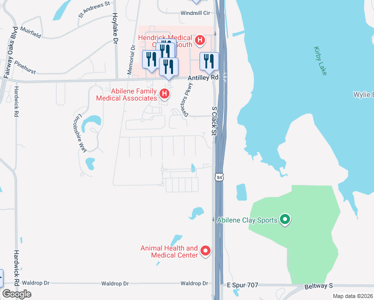 map of restaurants, bars, coffee shops, grocery stores, and more near 6742 Goodnight Loving Trail in Abilene