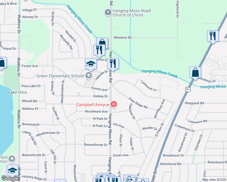 map of restaurants, bars, coffee shops, grocery stores, and more near 506 Kirkley Dr in Jackson