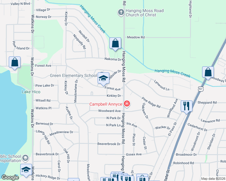 map of restaurants, bars, coffee shops, grocery stores, and more near 528 Kirkley Drive in Jackson