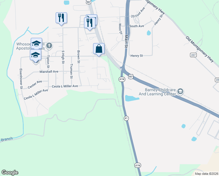 map of restaurants, bars, coffee shops, grocery stores, and more near 563 Ceola L Miller Avenue in Selma