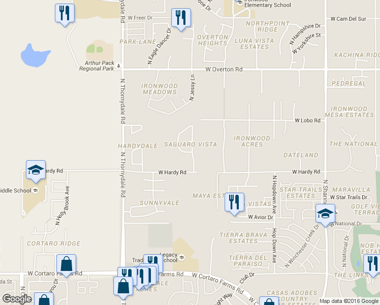 map of restaurants, bars, coffee shops, grocery stores, and more near 5030 North Soft Winds Drive in Tucson