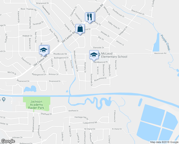 map of restaurants, bars, coffee shops, grocery stores, and more near 5153 Sunnyvale Drive in Jackson