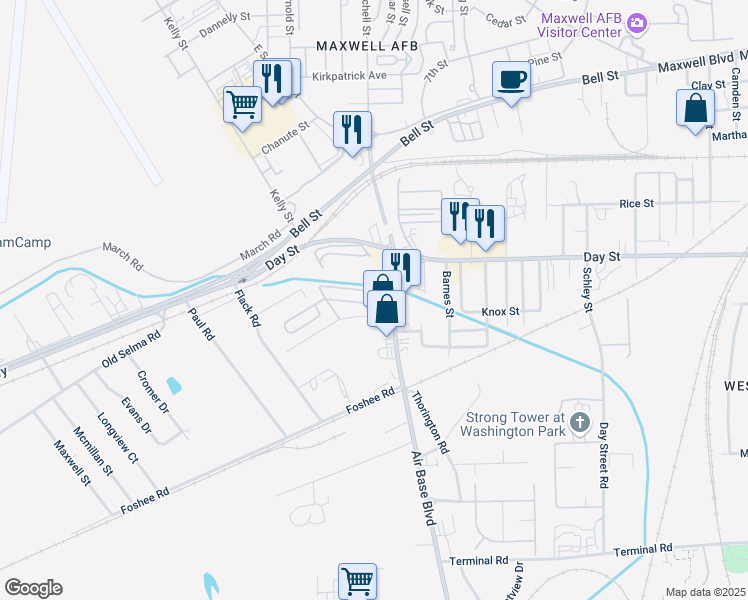 map of restaurants, bars, coffee shops, grocery stores, and more near 14 Halstead Drive in Montgomery