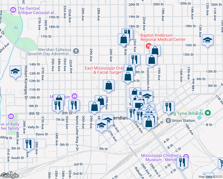 map of restaurants, bars, coffee shops, grocery stores, and more near 1098 26th Avenue in Meridian
