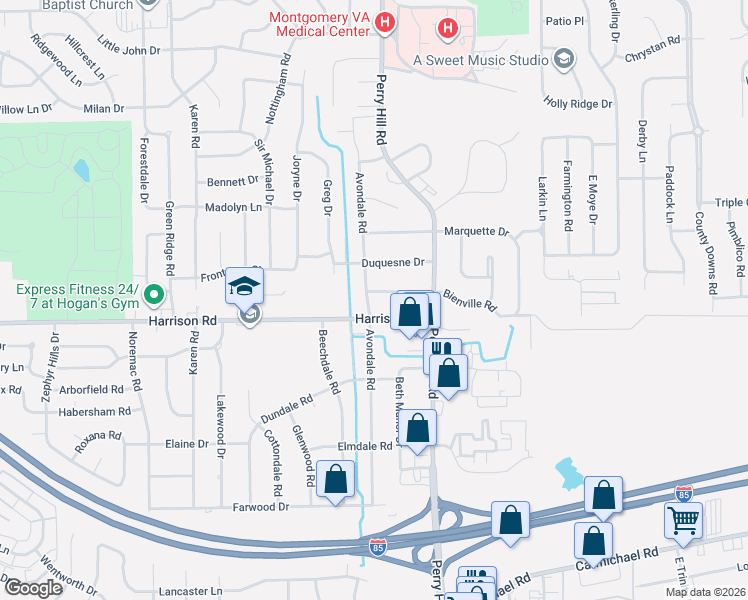 map of restaurants, bars, coffee shops, grocery stores, and more near 813 Avondale Road in Montgomery