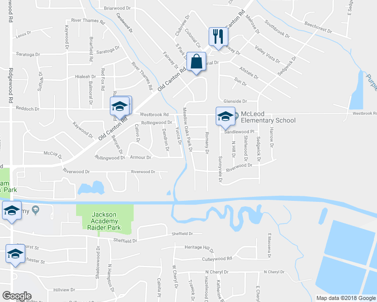 map of restaurants, bars, coffee shops, grocery stores, and more near 143 Yucca Drive in Jackson