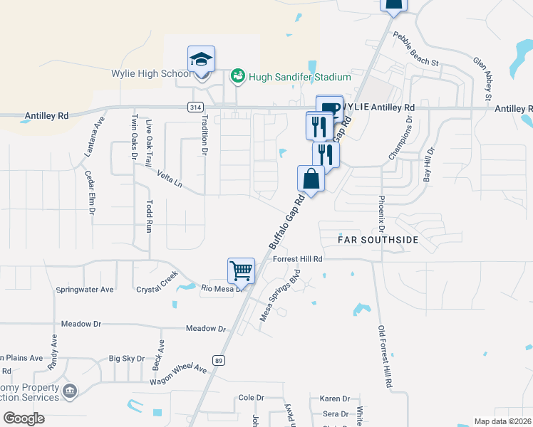 map of restaurants, bars, coffee shops, grocery stores, and more near 6770-7098 Buffalo Gap Road in Abilene