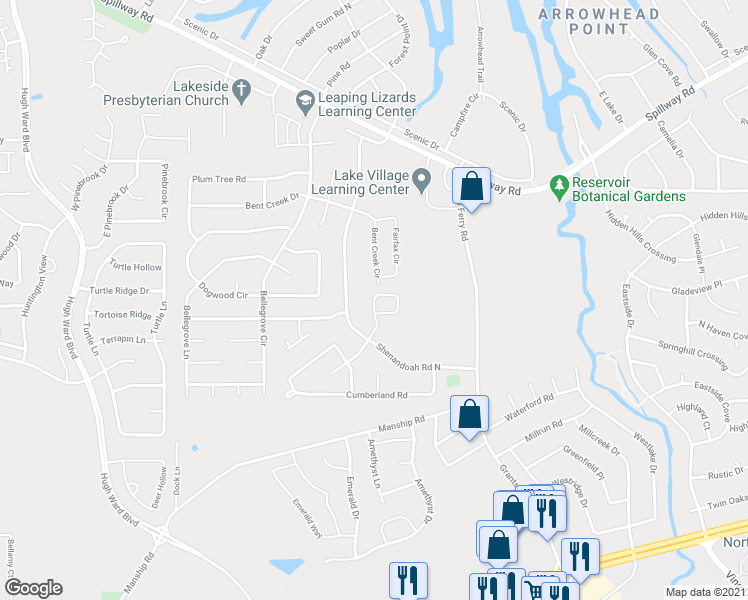 map of restaurants, bars, coffee shops, grocery stores, and more near 143 Bent Creek Circle in Brandon