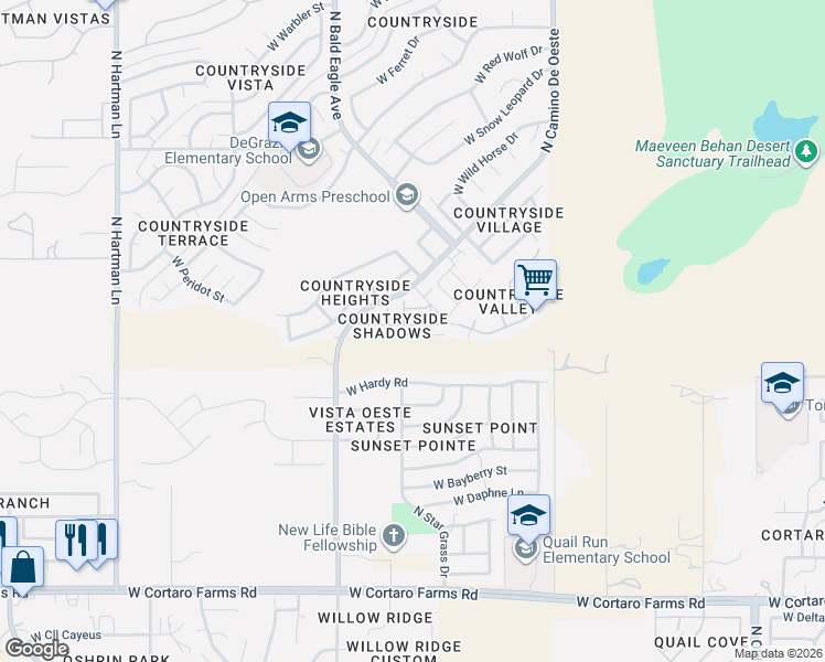map of restaurants, bars, coffee shops, grocery stores, and more near 4855 West Doria Drive in Tucson