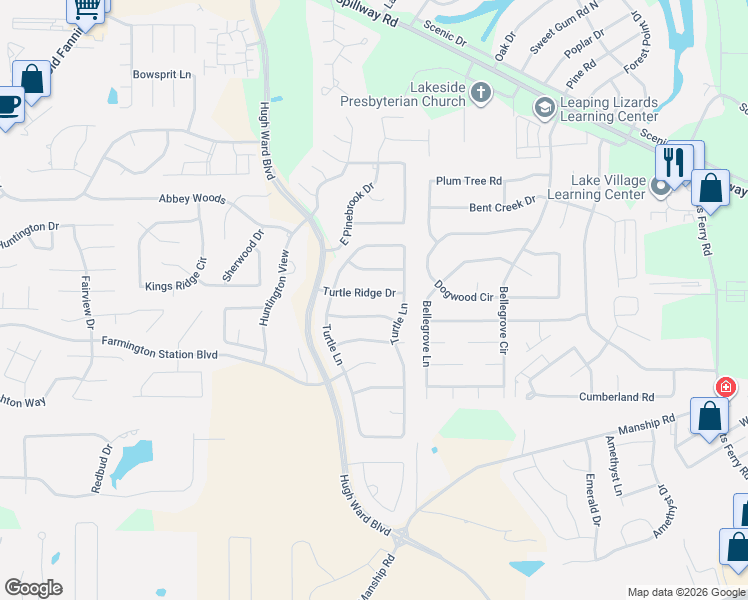 map of restaurants, bars, coffee shops, grocery stores, and more near 113 Turtle Ridge Drive in Brandon
