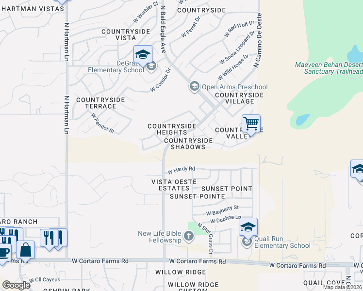 map of restaurants, bars, coffee shops, grocery stores, and more near 4948 West Doria Drive in Tucson