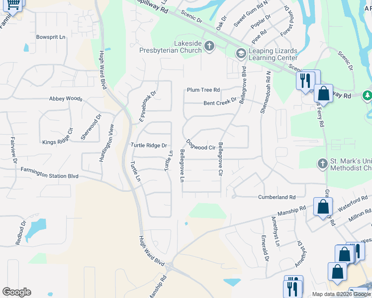 map of restaurants, bars, coffee shops, grocery stores, and more near 179 Bellegrove Circle in Brandon