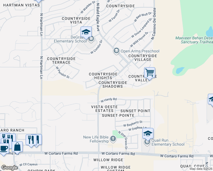 map of restaurants, bars, coffee shops, grocery stores, and more near 4948 West Doria Drive in Tucson