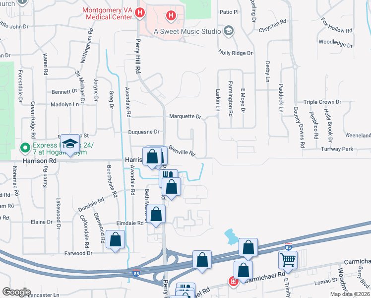 map of restaurants, bars, coffee shops, grocery stores, and more near 744 Duval Drive in Montgomery