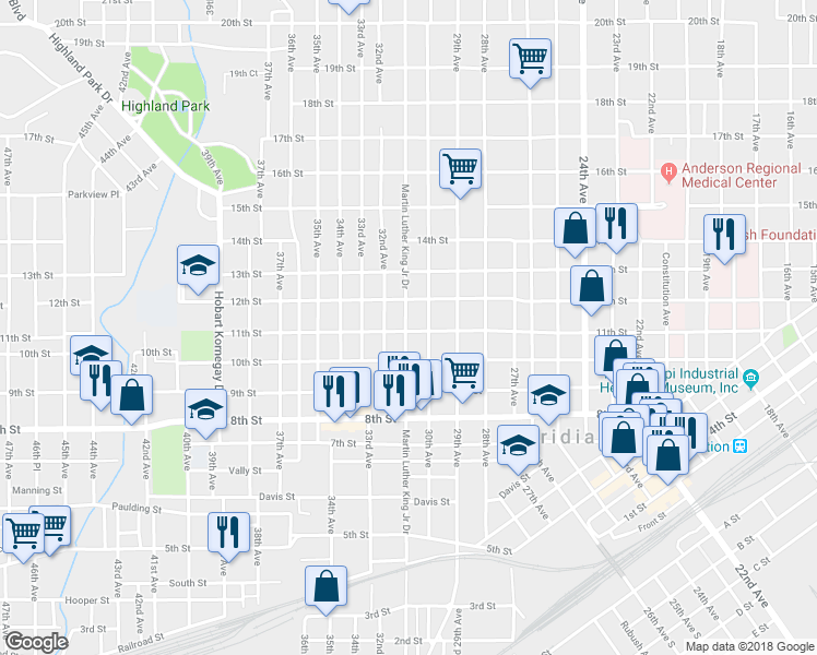 map of restaurants, bars, coffee shops, grocery stores, and more near 3016 11th Street in Meridian