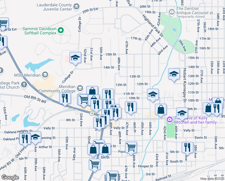 map of restaurants, bars, coffee shops, grocery stores, and more near 4901 14th Street in Meridian