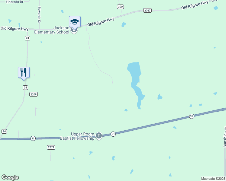 map of restaurants, bars, coffee shops, grocery stores, and more near 2673 Primera Road in Tyler
