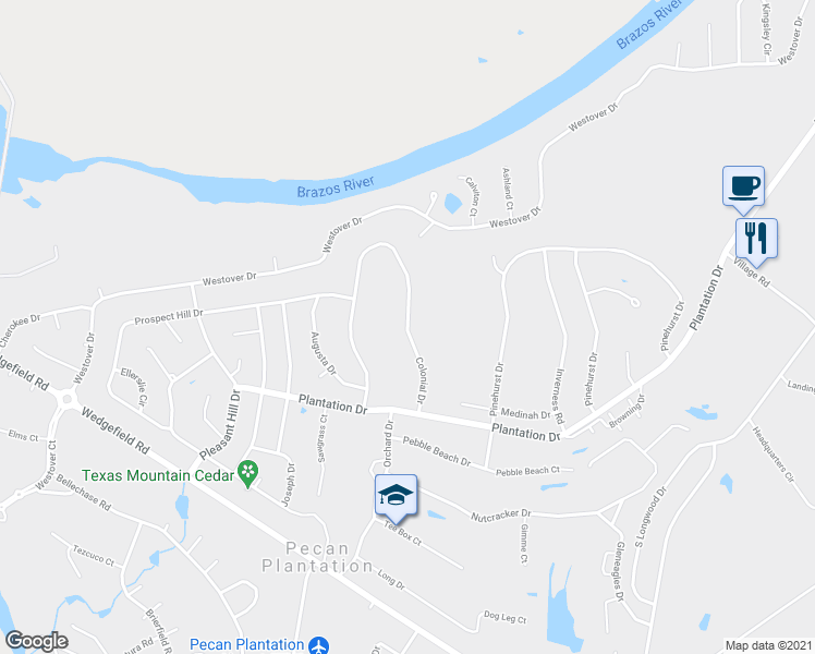 map of restaurants, bars, coffee shops, grocery stores, and more near 6615 Colonial Drive in Granbury