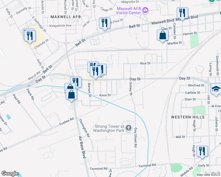 map of restaurants, bars, coffee shops, grocery stores, and more near 620 Kruse Street in Montgomery