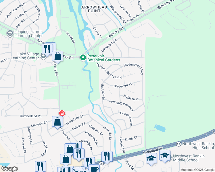 map of restaurants, bars, coffee shops, grocery stores, and more near 305 Gladeview Place in Brandon