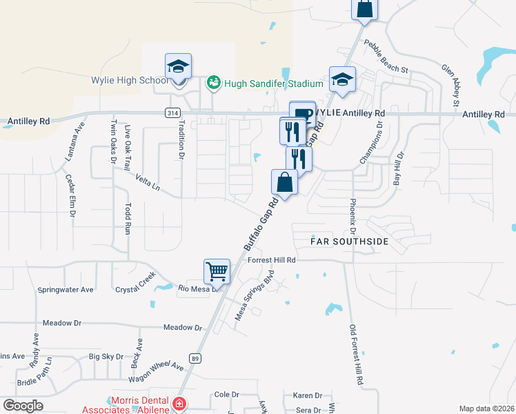 map of restaurants, bars, coffee shops, grocery stores, and more near 6770 Buffalo Gap Road in Abilene