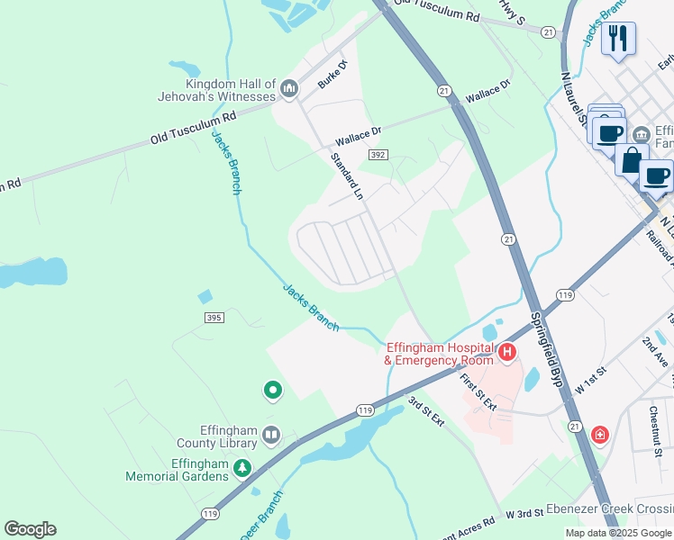 map of restaurants, bars, coffee shops, grocery stores, and more near 233-235 Dove Ln in Springfield