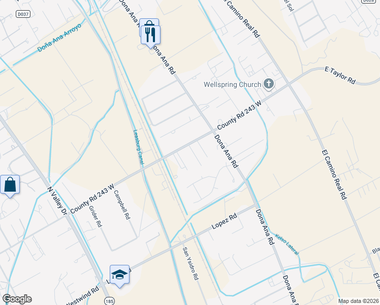 map of restaurants, bars, coffee shops, grocery stores, and more near 703 County Road 243 West in Las Cruces