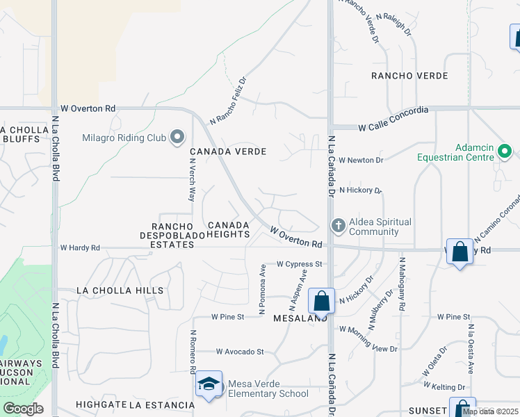 map of restaurants, bars, coffee shops, grocery stores, and more near 8885 North Sunridge Place in Tucson