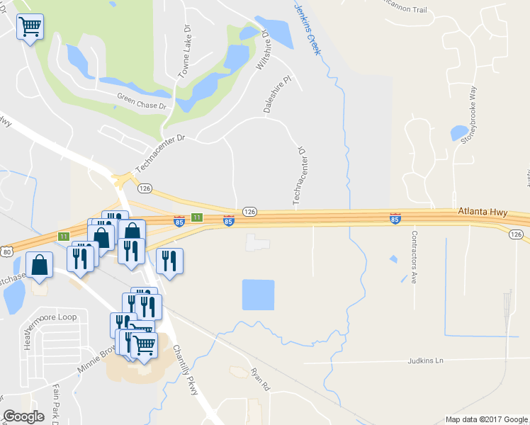 map of restaurants, bars, coffee shops, grocery stores, and more near Atlanta Highway in Montgomery