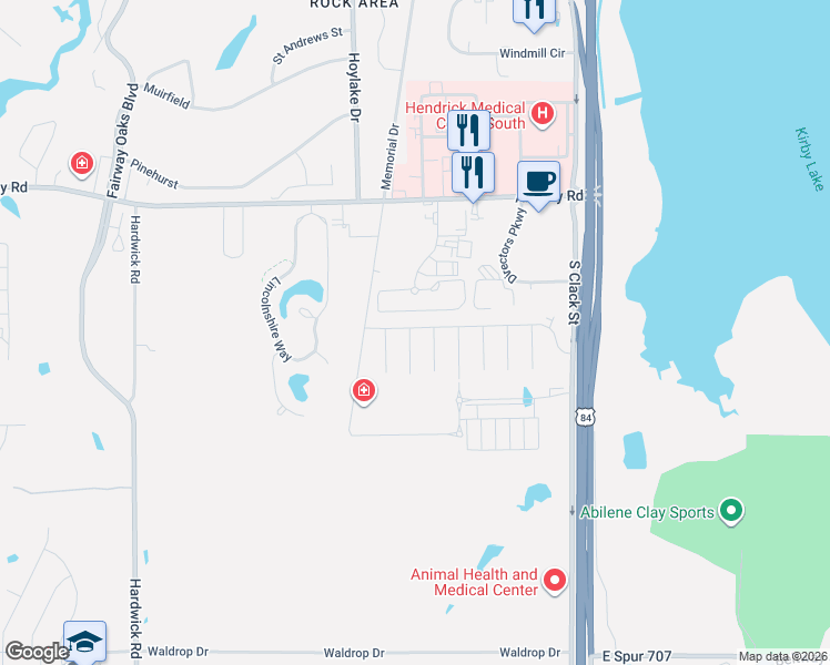 map of restaurants, bars, coffee shops, grocery stores, and more near 2109 South Ridge Crossing in Abilene