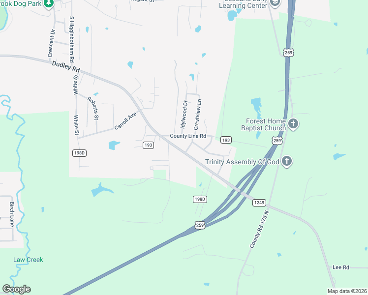 map of restaurants, bars, coffee shops, grocery stores, and more near 3409 Dudley Road in Kilgore