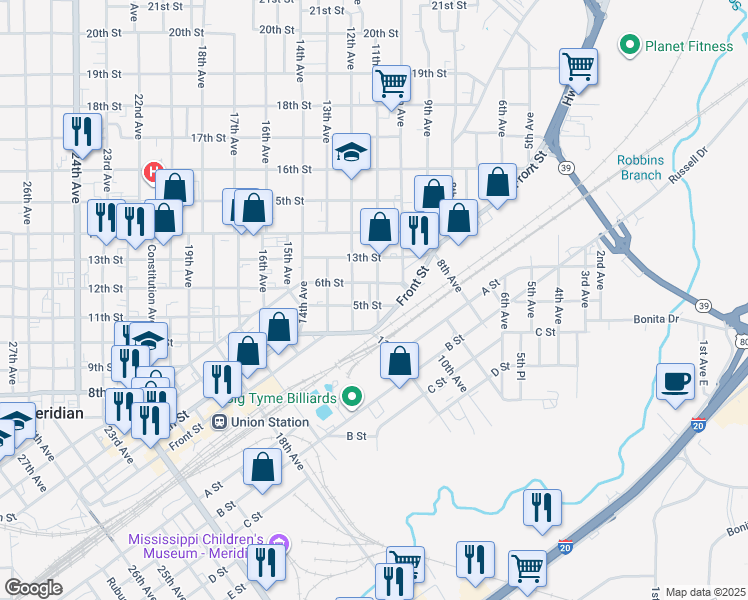 map of restaurants, bars, coffee shops, grocery stores, and more near 508 12th Avenue in Meridian