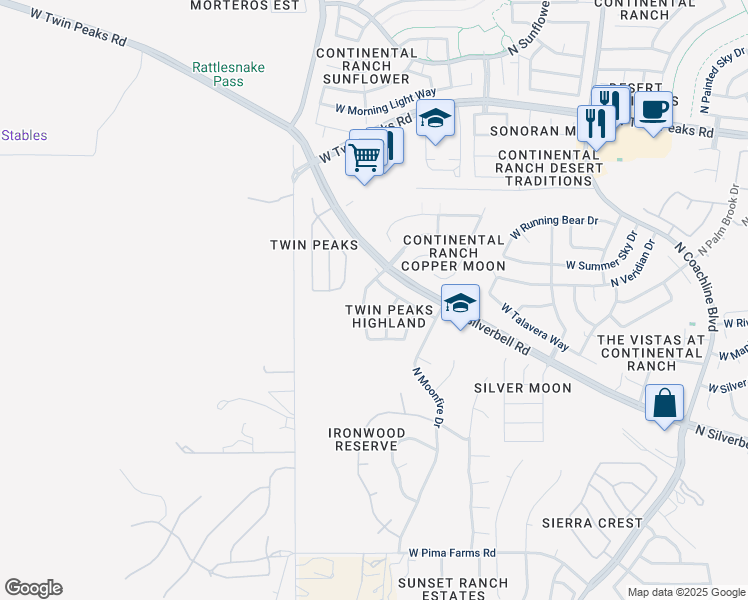 map of restaurants, bars, coffee shops, grocery stores, and more near 8048 Misty Brook Dr in Tucson