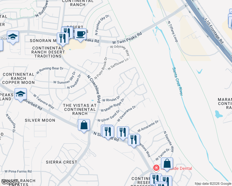 map of restaurants, bars, coffee shops, grocery stores, and more near 8901 North Willeta Drive in Tucson