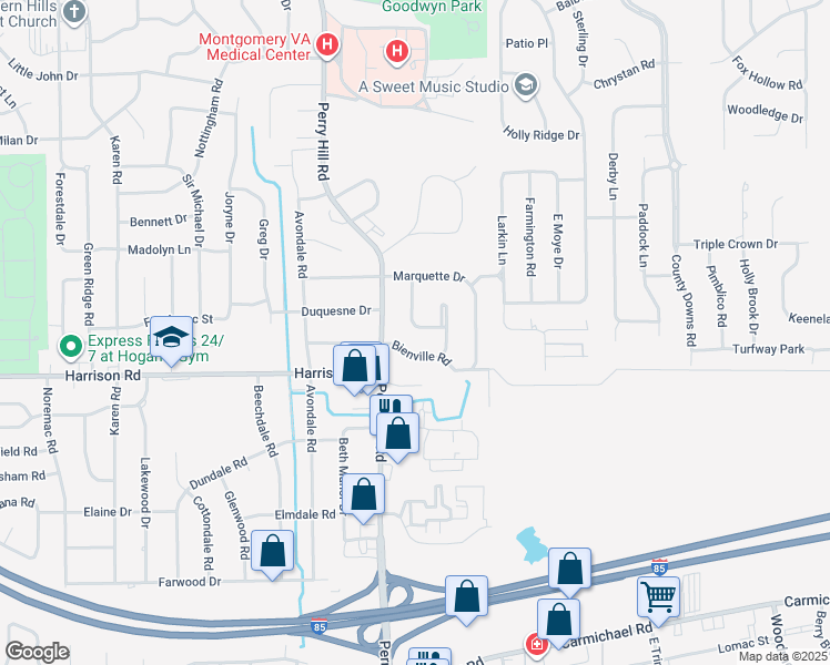 map of restaurants, bars, coffee shops, grocery stores, and more near 744 Duval Drive in Montgomery