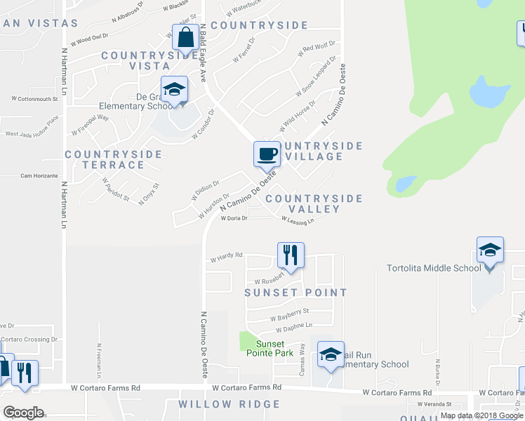 map of restaurants, bars, coffee shops, grocery stores, and more near 4825 West Matilda Drive in Tucson