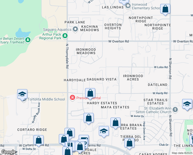 map of restaurants, bars, coffee shops, grocery stores, and more near 8918 North Soft Winds Drive in Tucson