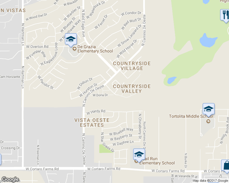 map of restaurants, bars, coffee shops, grocery stores, and more near 4800 West Lessing Lane in Tucson