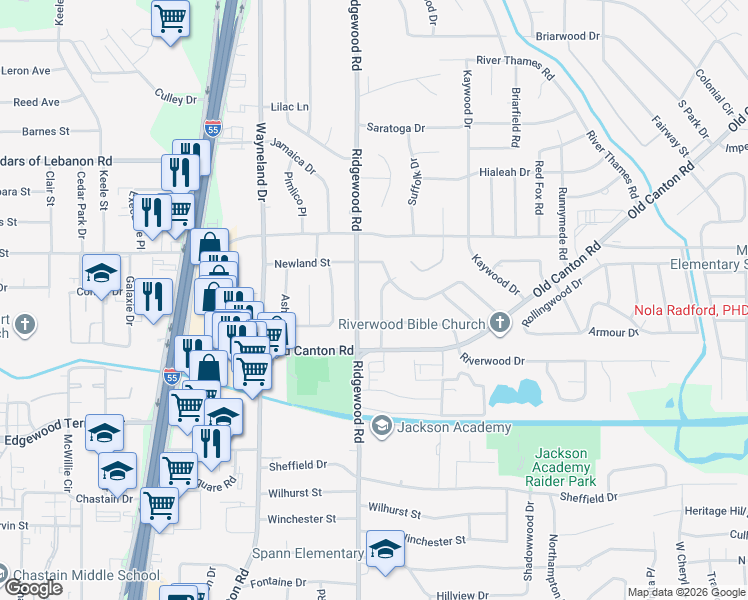 map of restaurants, bars, coffee shops, grocery stores, and more near 5051 Canton Heights Dr in Jackson