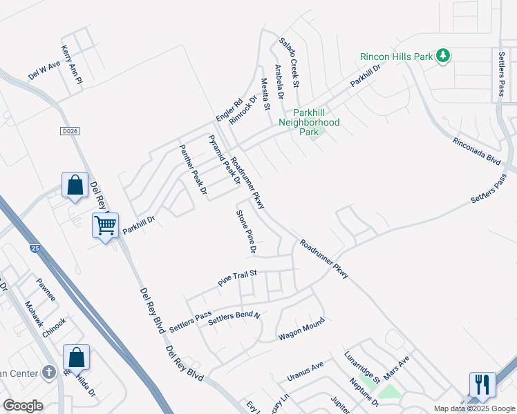 map of restaurants, bars, coffee shops, grocery stores, and more near 2227 Foxtail Pine Drive in Las Cruces